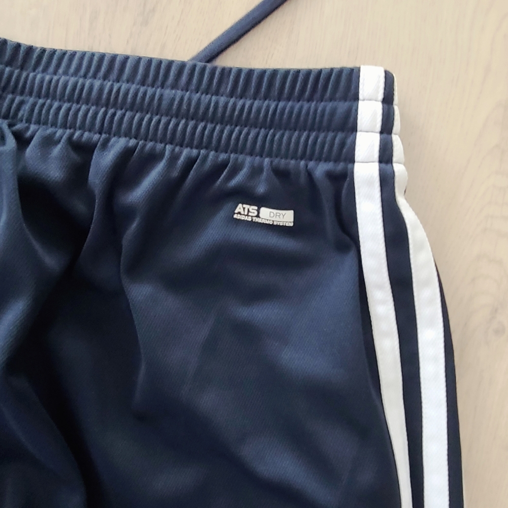 Mens Adidas Workout Pants. Size L. Color Navy Blue w/ White Stripes. - Picture 5 of 6